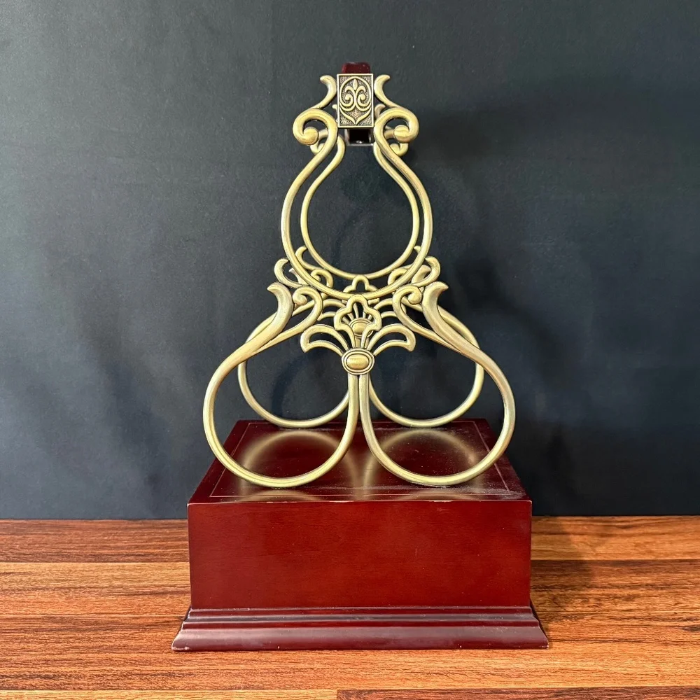 Red Cherry Wood & Brass 3 Bottle Wine Rack